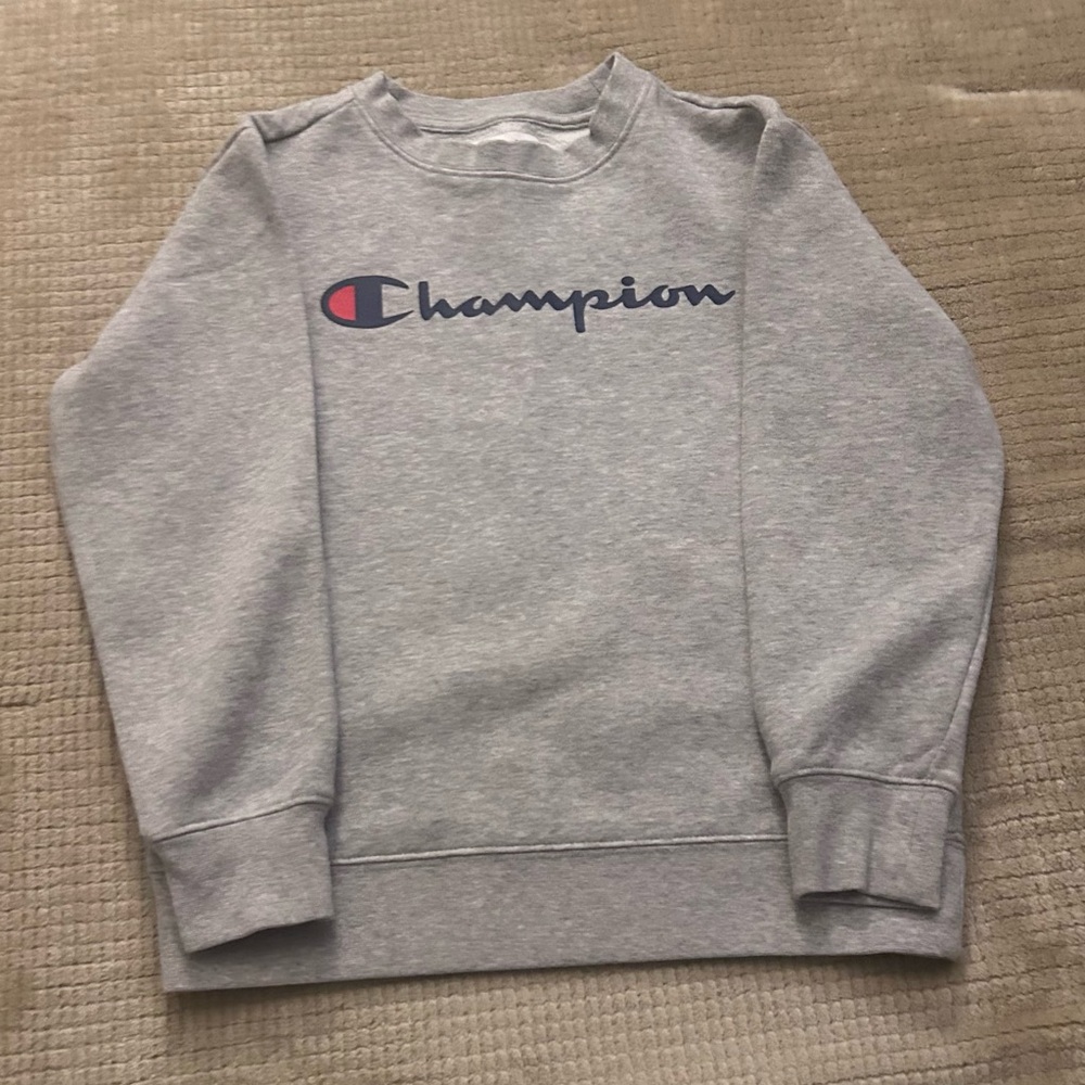 Champion Heather Gray Sweatshirt with Navy Logo